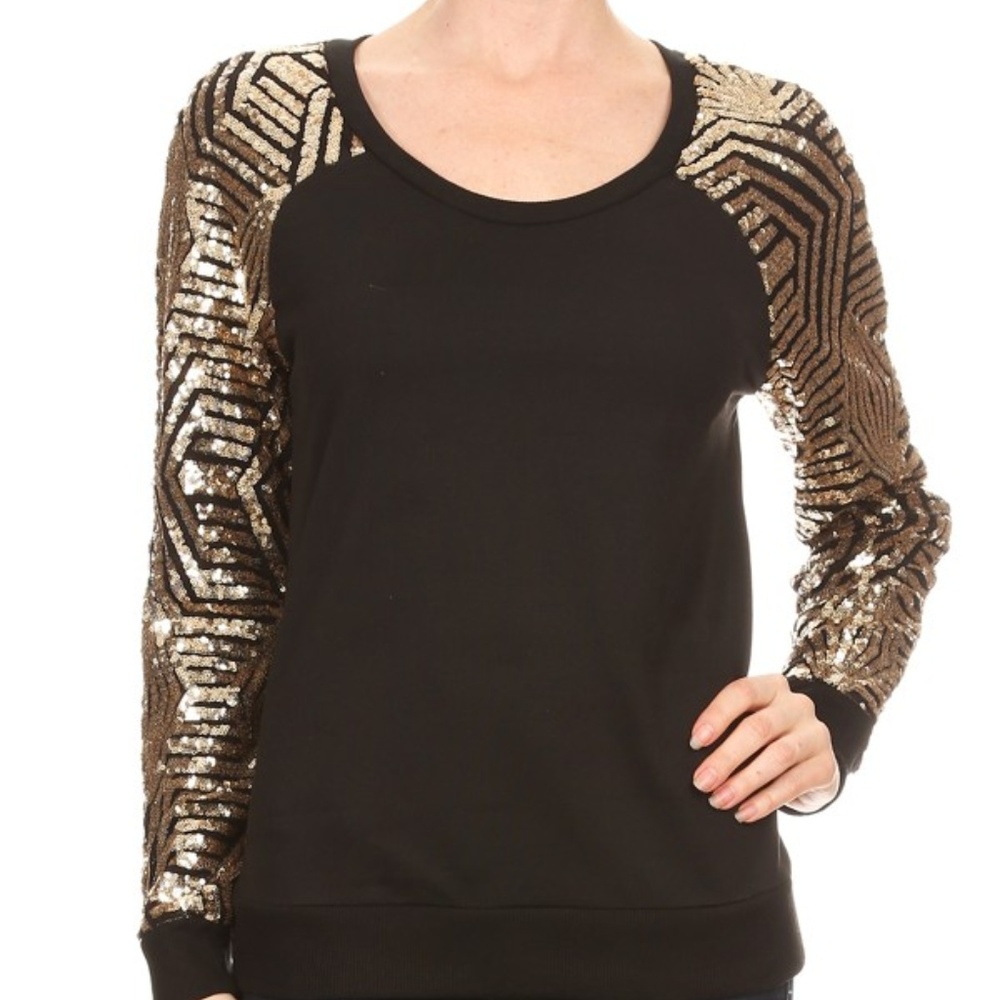 Black with Gold Sequin Accent Top